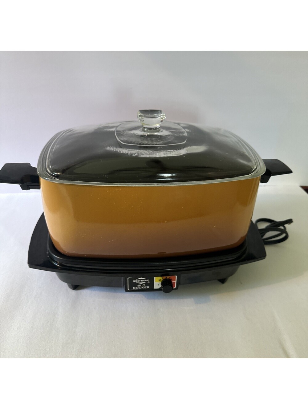 Vintage West Bend 5275 5276 6 Qt Slo Cooker Butterscotch Glass Lid Tested